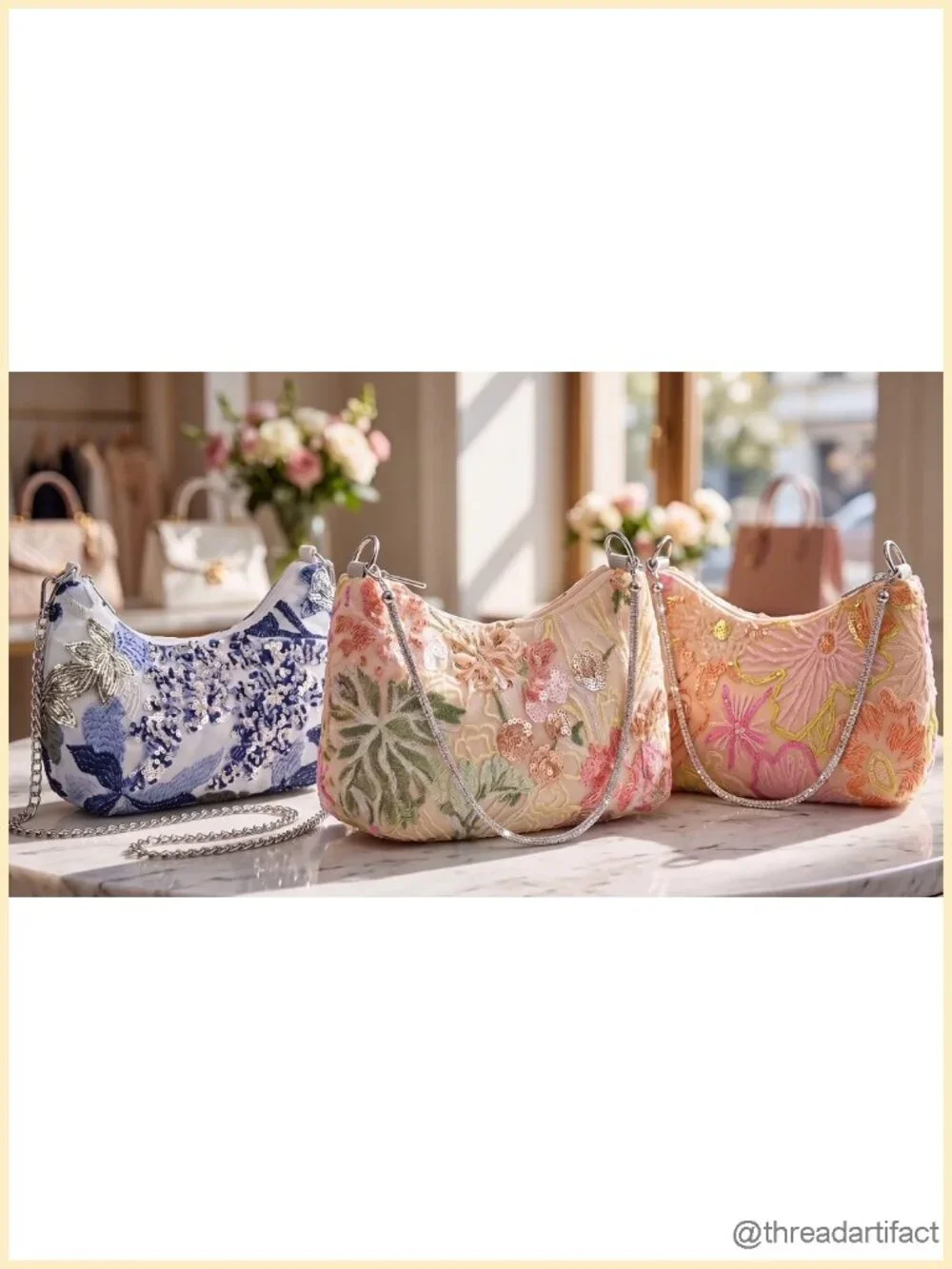 Floral Beaded Sequin Embroidered Shoulder Evening Bridal Purse Top Handle
